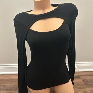 Lulu's Black Long Sleeve Cut-Out Top